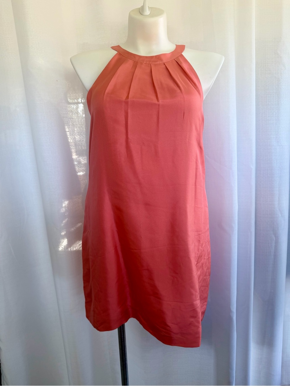 J.Crew 100% Silk Coral Halter Shift Dress Open Back Size 14